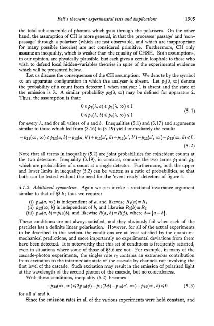 Bell's theorem : experimental tests and implications - Physics at ...