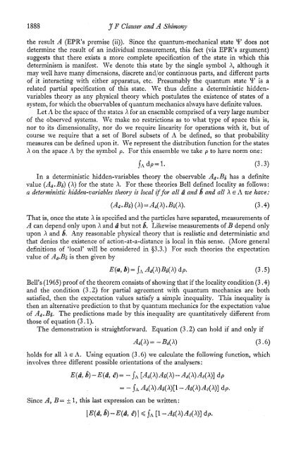 Bell's theorem : experimental tests and implications - Physics at ...