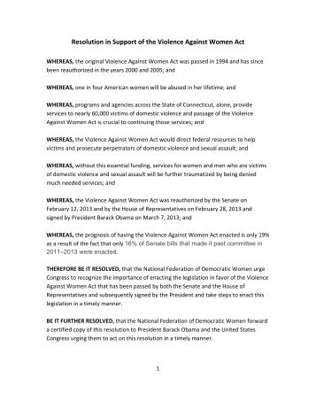 Resolution in Support of the Violence Against Women Act - National ...