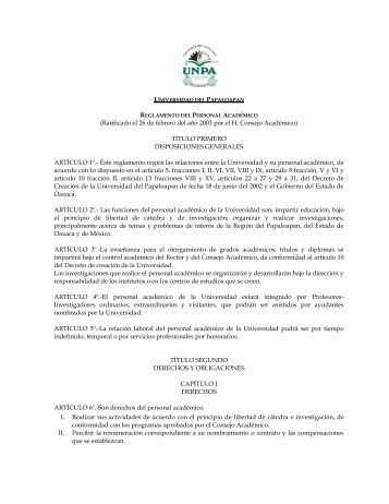 REGLAMENTO DEL PERSONAL ACADÉMICO - UNPA