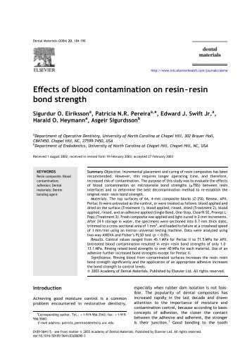 Effects of blood contamination on resin–resin bond strength