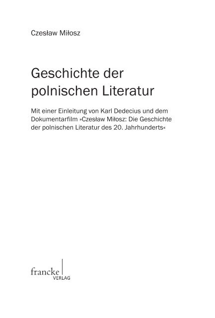 Geschichte der polnischen Literatur - narr-shop.de