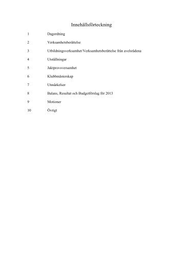 InnehÃƒÂ¥llsfÃƒÂ¶rteckning - Svenska ÃƒÂ„lghundklubben