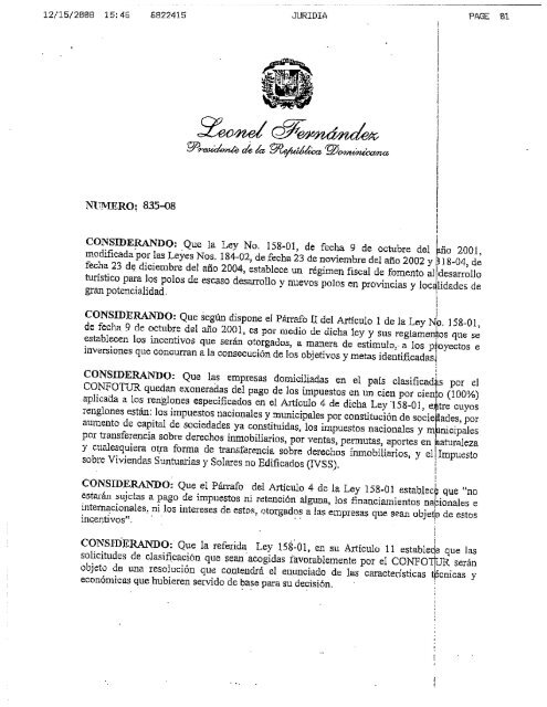 NUMERO; 835â08 - Direccion General de Impuestos Internos