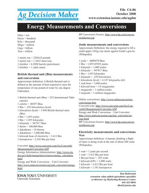 Energy Measurements and Conversion - Iowa State University ...
