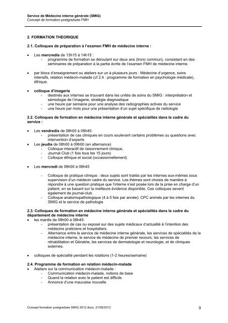 Formation post-graduÃ©e du DÃ©partement de MÃ©decine interne - HUG