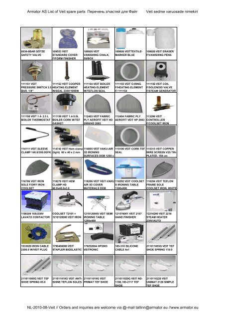 Armator AS List of Veit spare parts ÐÐµÑÐµÑÐµÐ½Ñ Ð·/ÑÐ°ÑÑÐµÐ¹ Ð´Ð»Ñ Ð¤Ð°Ð¹Ñ ...