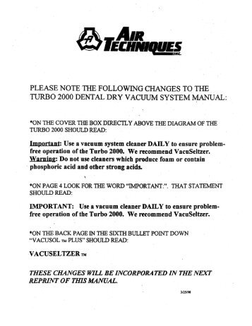 Turbo 2000 Operator's Manual PN 57525 Rev. D - Air Techniques, Inc.