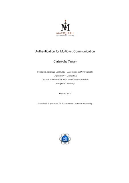 Authentication for Multicast Communication Christophe Tartary