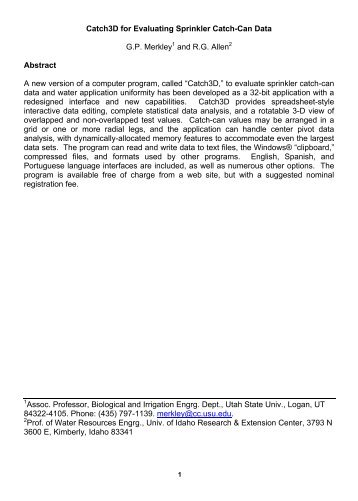 Catch3D for Evaluating Sprinkler Catch-Can Data - NRCS Irrigation ...