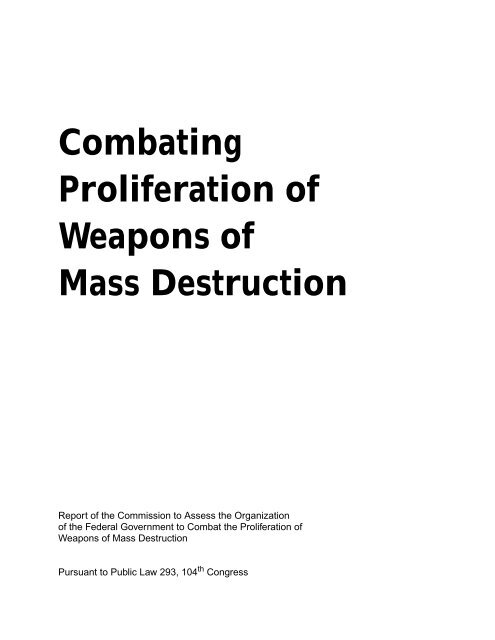 Combating Proliferation of Weapons of Mass Destruction