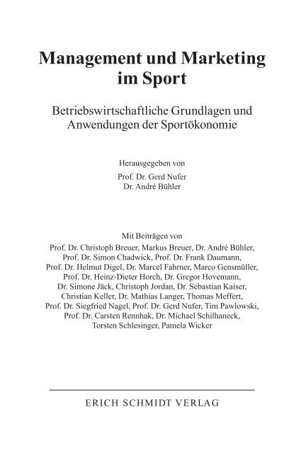 Management und Marketing im Sport - Erich Schmidt Verlag