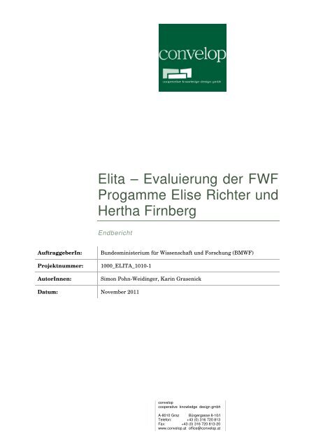 Elita – Evaluierung der FWF Progamme Elise Richter und Hertha ...