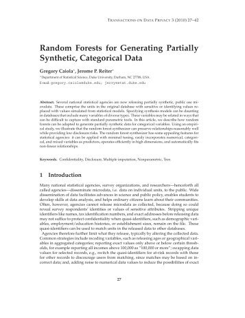 Random Forests for Generating Partially Synthetic, Categorical Data