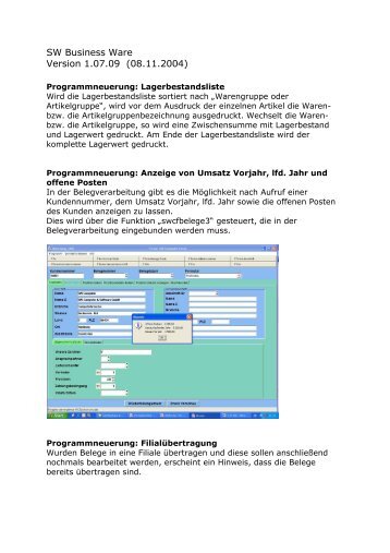 SW Business Ware Version 1.07.09 (08.11.2004) - SW-Computer ...
