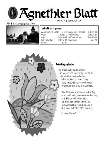 Agnethler Blatt Nr. 61, April 2008 - HOG-Agnetheln