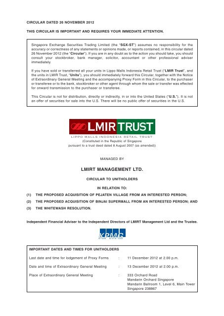 Circular - Lippo Malls Indonesia Retail Trust - Investor Relations