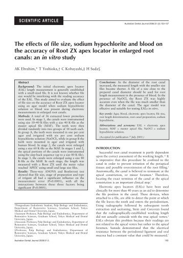 The effects of file size, sodium hypochlorite and - Australian Dental ...