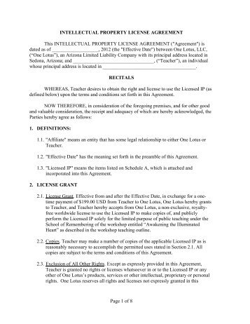 Page 1 of 8 INTELLECTUAL PROPERTY LICENSE AGREEMENT ...