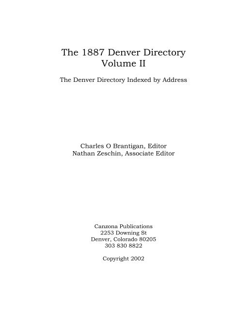 No address listed - Western History Genealogy - Denver Public Library