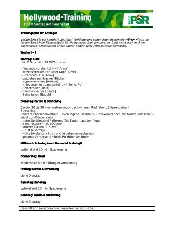 Trainingsplan für Anfänger Woche 1 – 4 Montag: Kraft ... - Radio PSR