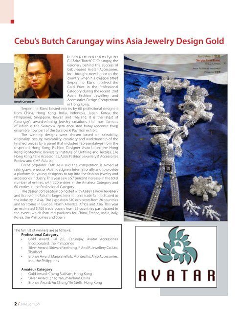 Cebu's Butch Carungay wins Asia Jewelry Design Gold - Planters ...