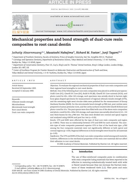 Mechanical properties and bond strength of dual-cure resin ...
