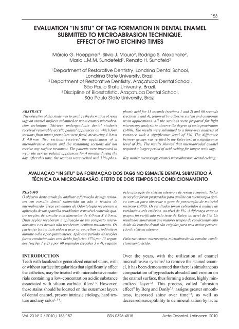 EVALUATION “IN SITU” OF TAG FORMATION IN DENTAL ENAMEL ...