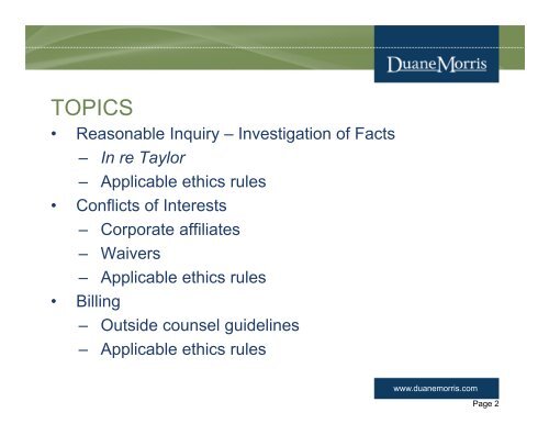 Common Ethics Issues Jointly Addressed by In ... - Duane Morris LLP