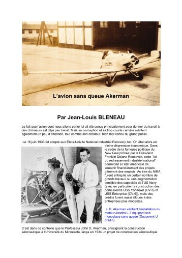 L'avion sans queue Akerman Par Jean-Louis BLENEAU - Richard ...