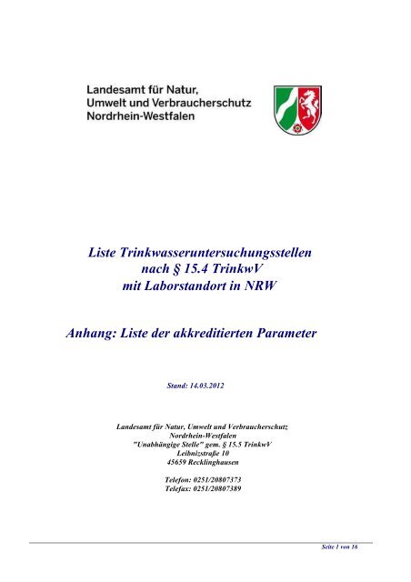 Liste Der Akkreditierten Parameter Haus Grund Rheinland