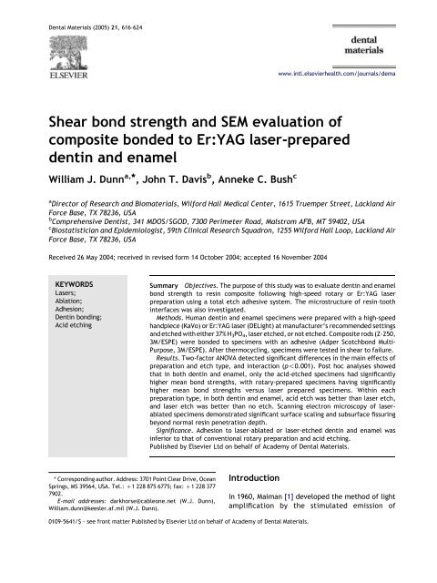 Shear bond strength and SEM evaluation of composite bonded to Er ...