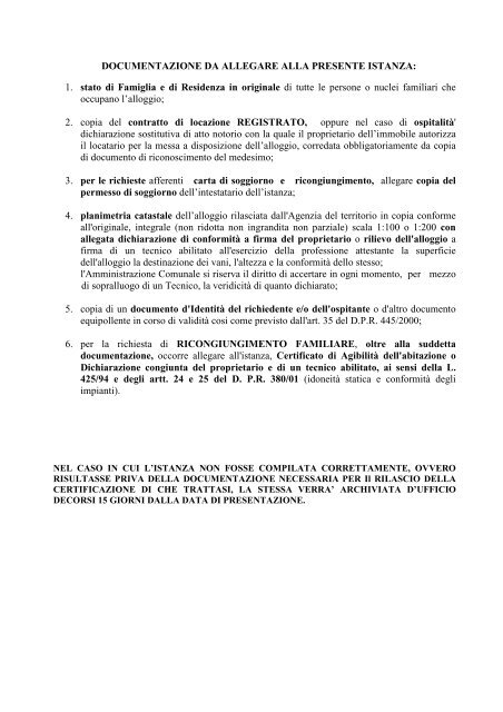 Modulistica - Certificazione di idoneitÃ  alloggiativa - Comune di Lecce