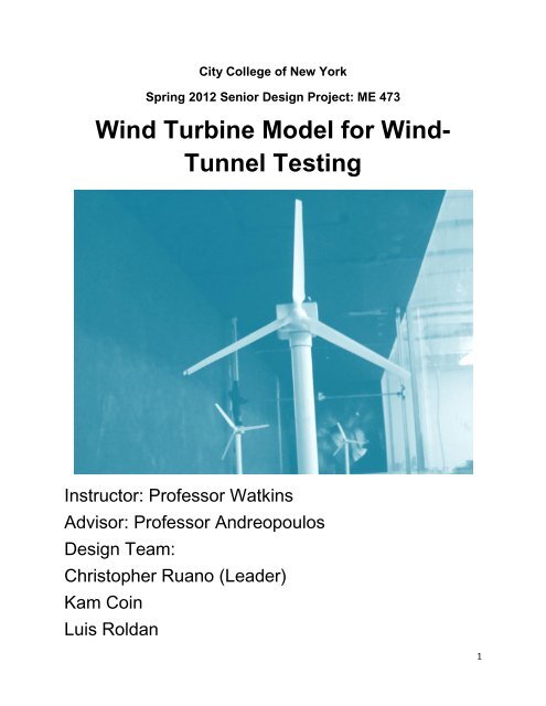 Wind Turbine Model for Wind- Tunnel Testing - The City College of ...