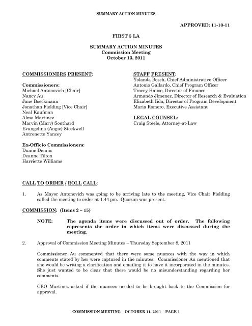 Item 02 Commission Minutes 10-13-11 APPROVED.pdf - First 5 LA