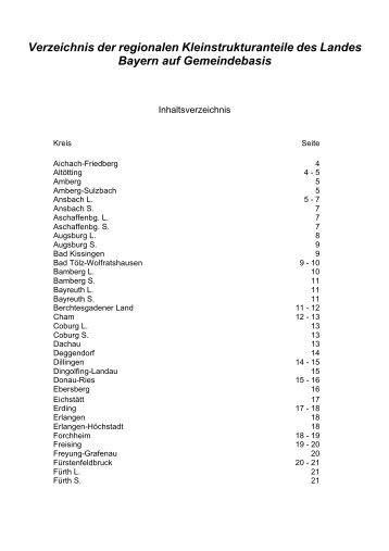 Verzeichnis der regionalen Kleinstrukturanteile des Landes Bayern ...