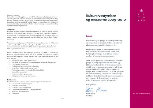 Kulturarvsstyrelsen og museerne 2009 - 2010 Forord