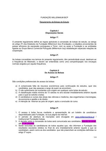 FUNDAÃÃO MILLENNIUM BCP Regulamento de Bolsas de Estudo ...