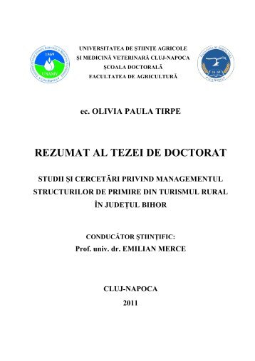 REZUMAT AL TEZEI DE DOCTORAT - USAMV Cluj-Napoca
