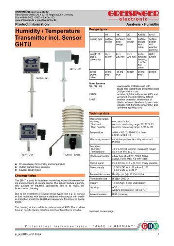 Humidity / Temperature Transmitter incl. Sensor GHTU
