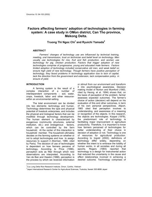 Factors affecting farmers' adoption of technologies in farming system ...