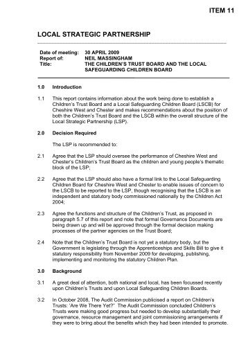 Item 11: Local Safeguarding Childrens Board and Children's Trust ...