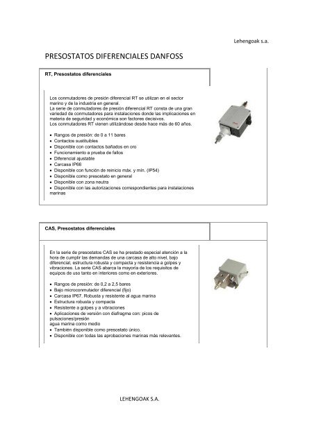 PRESOSTATOS DIFERENCIALES DANFOSS - Lehengoak