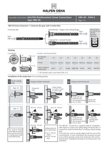 HBS-05- 9/04-E HALFEN Reinforcement Screw Connections Type ...