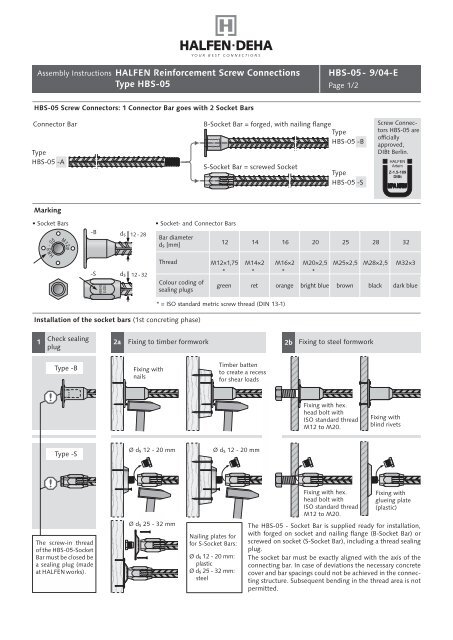 HBS-05- 9/04-E HALFEN Reinforcement Screw Connections Type ...