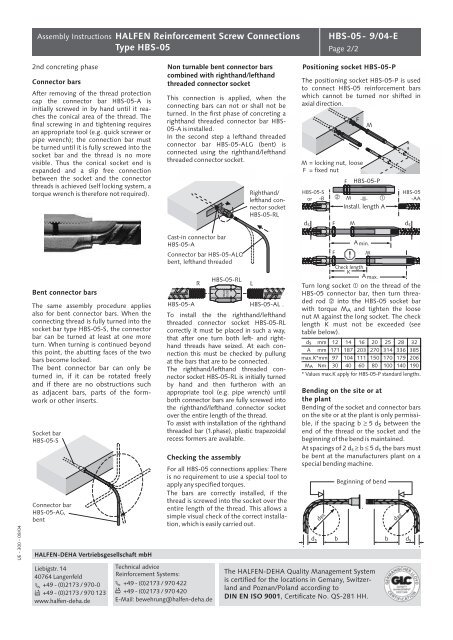 HBS-05- 9/04-E HALFEN Reinforcement Screw Connections Type ...