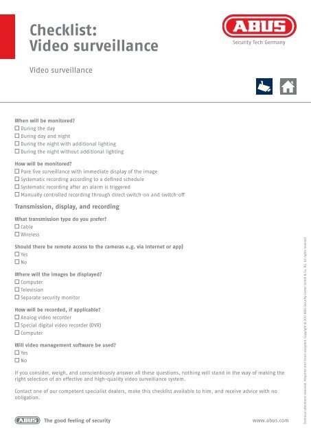 Checklist: Video surveillance - Abus