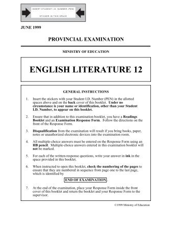 english literature 12 - QuestionBank.CA