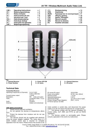 AV TR 1 Wireless Multiroom Audio Video Link Technical Data