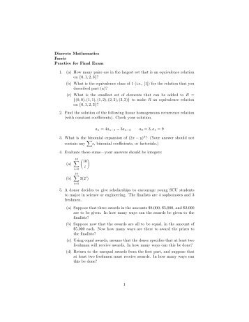 Discrete Mathematics Farris Practice for Final Exam 1. (a) How many ...